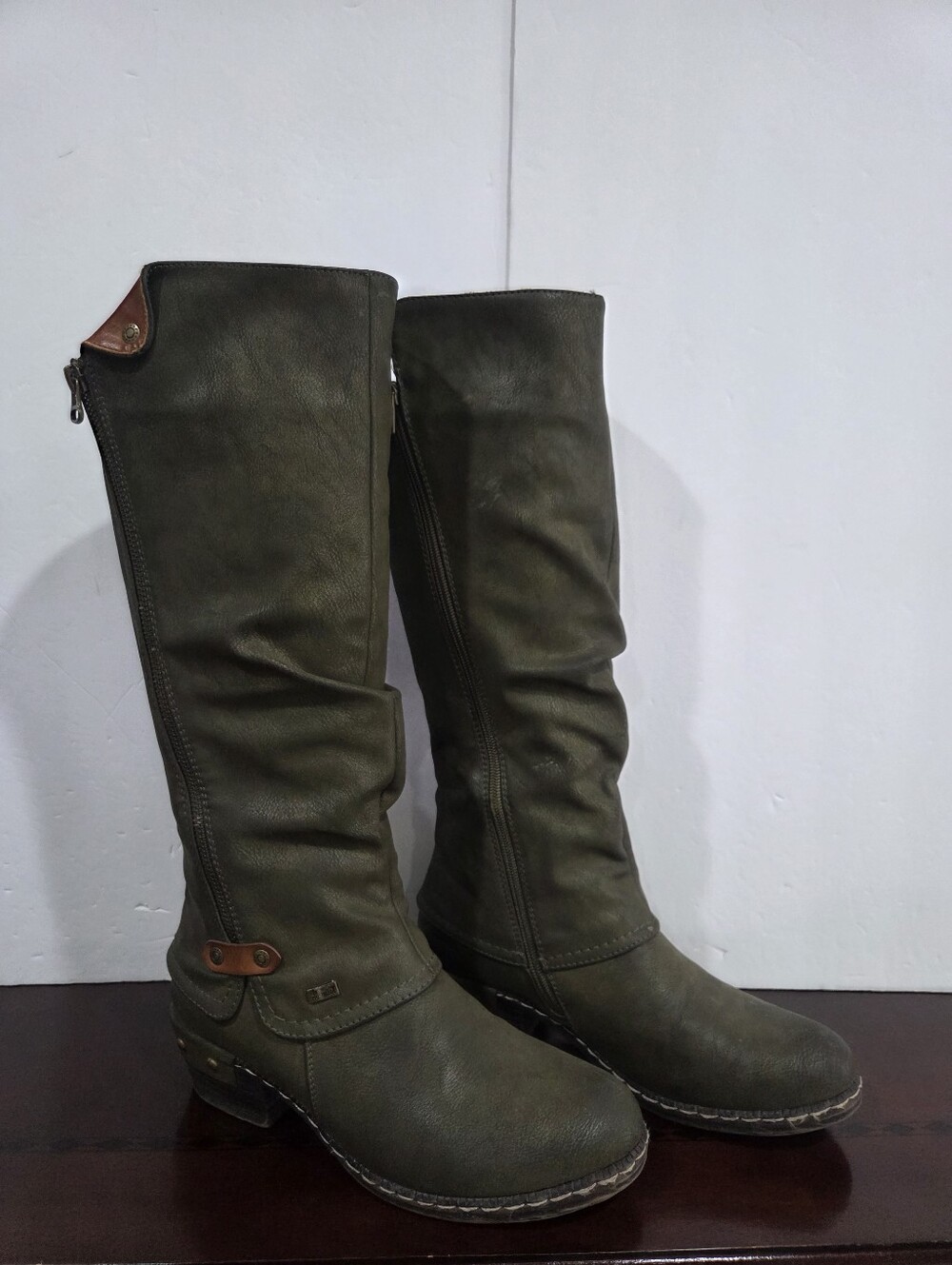 Rieker Olive High  Boots with Brown Leather Tabs Sz.38 / 7